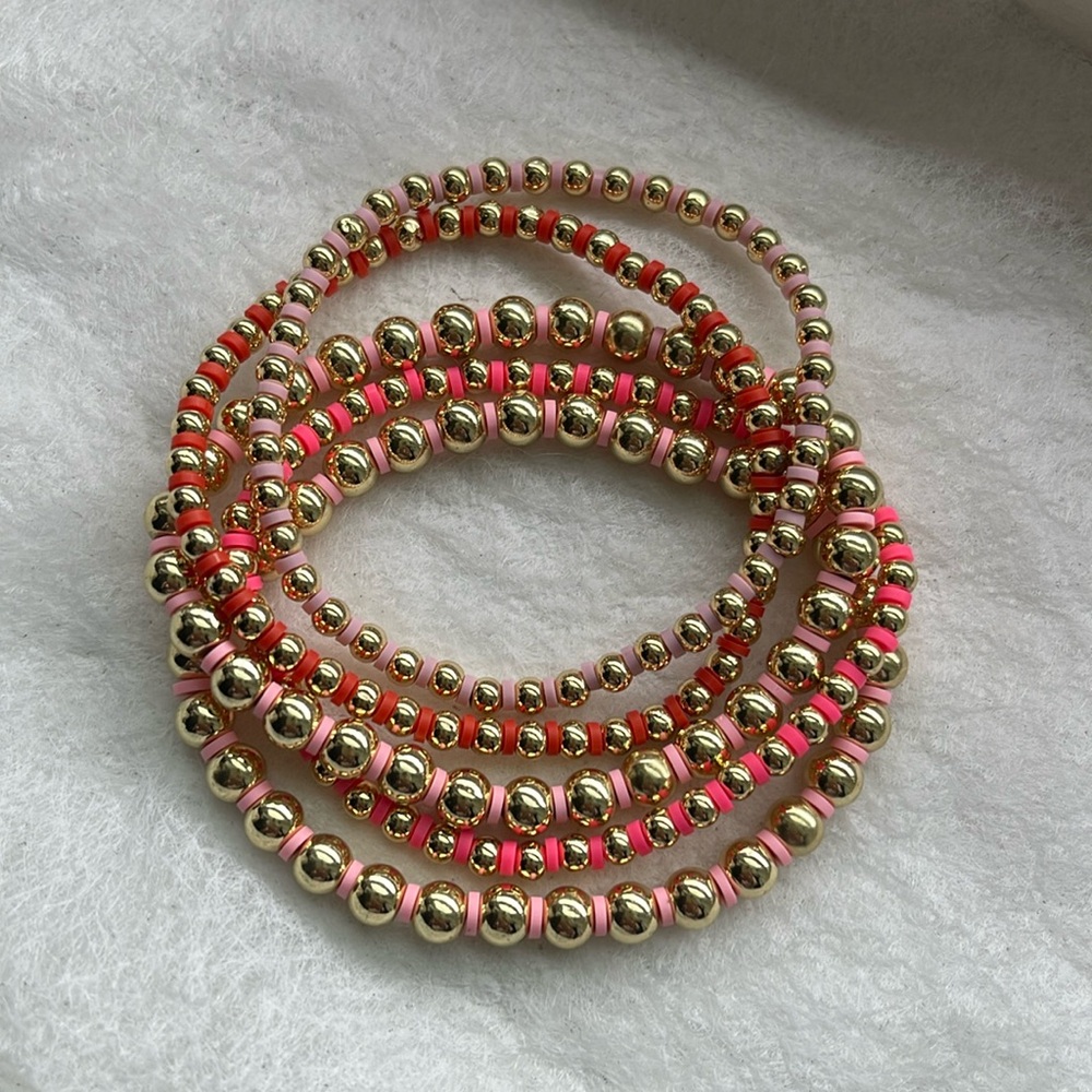 Gold Beaded Stackable Stretch Bracelets Set -  14K Gold Beads